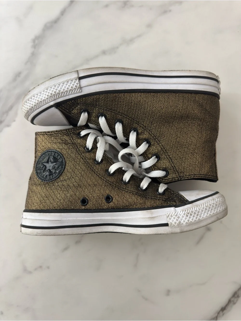 Kids High-Top Sneakers in Metallic Bronze with White Laces